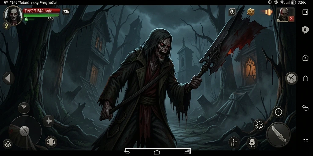 Tangkapan layar dari gameplay yang menyajikan suasana mencekam dalam 73K.