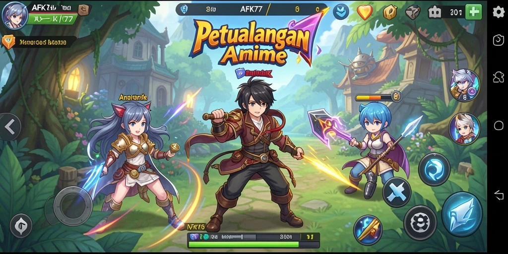 Tampilan gameplay AFK77 yang penuh warna dan dinamis.