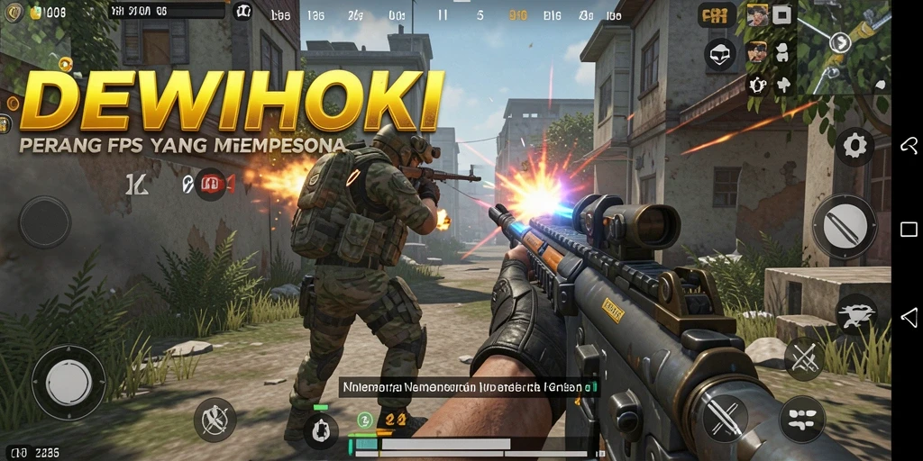 Screenshot DEWIHOKI menampilkan aksi pertempuran FPS yang mendebarkan.
