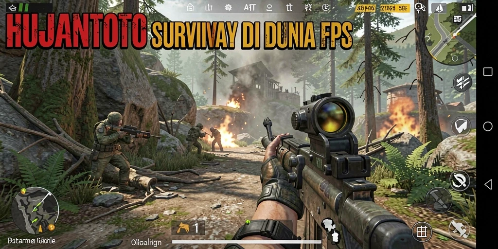 Gameplay seru di HUJANTOTO dengan aksi tembak-menembak intens.