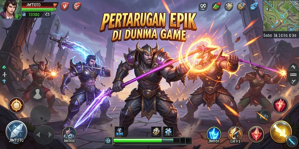 Tampilan gameplay JMTOTO menampilkan pertarungan yang menegangkan dan aksi seru.