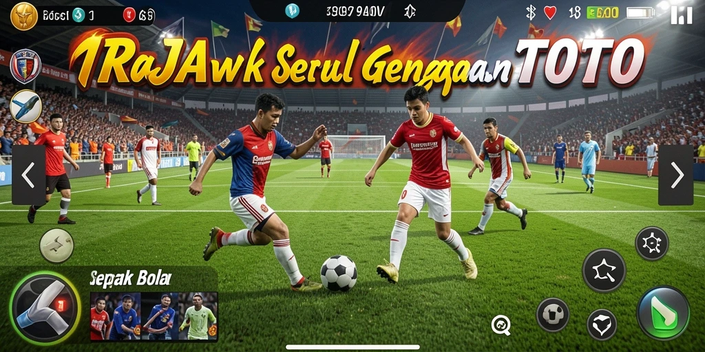Tampilan seru gameplay RAJAWALITOTO dengan aksi sepak bola nyata.