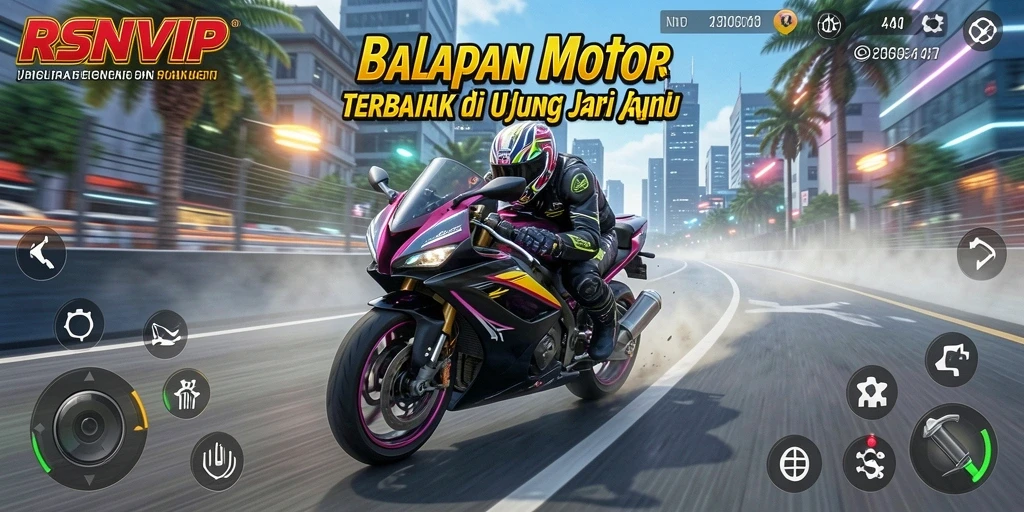 Screenshot menarik dari gameplay RSNVIP menampilkan aksi balapan motor yang seru.
