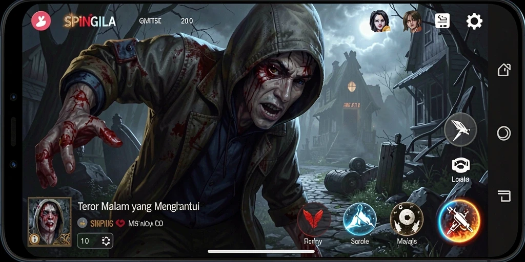 Tampilan gameplay SPINGILA dengan suasana horor yang mencekam.
