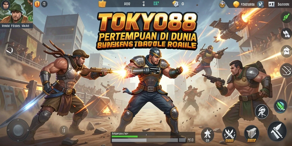Screenshot utama TOKYO88 menunjukkan aksi seru dalam pertempuran Battle Royale.
